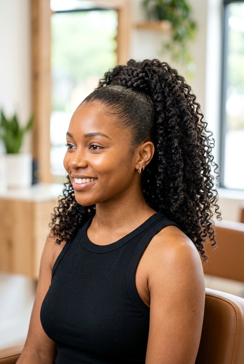 High Curly Ponytail With Braided Base - 20 braided ponytail with curls - 20 braided ponytail with curls