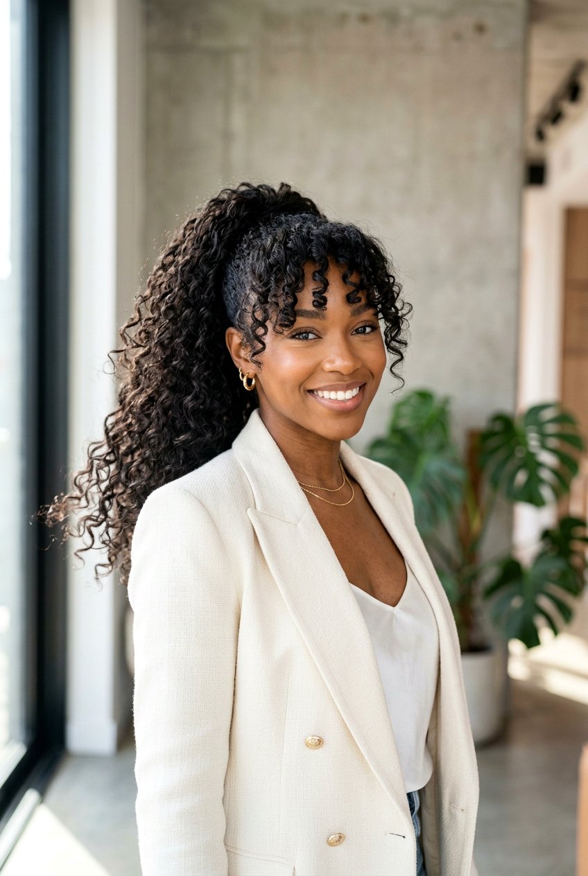 High Curly Ponytail With Curtain Bangs - 20 soft girl ponytail with curls - 20 soft girl ponytail with curls