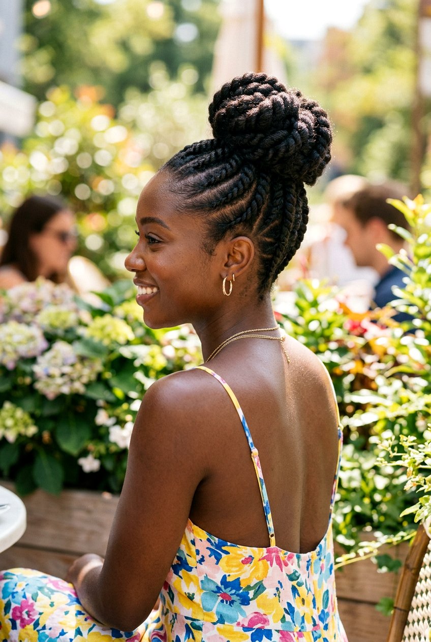 High Flat Twist Bun - 20 flat twists into bun hairstyle - 20 flat twists into bun hairstyle