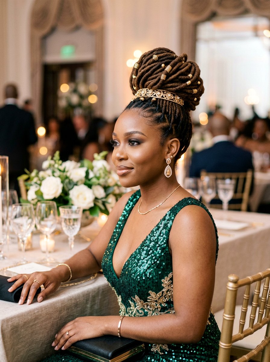 High Loc Bun - 20 prom hairstyles for locs - 20 prom hairstyles for locs