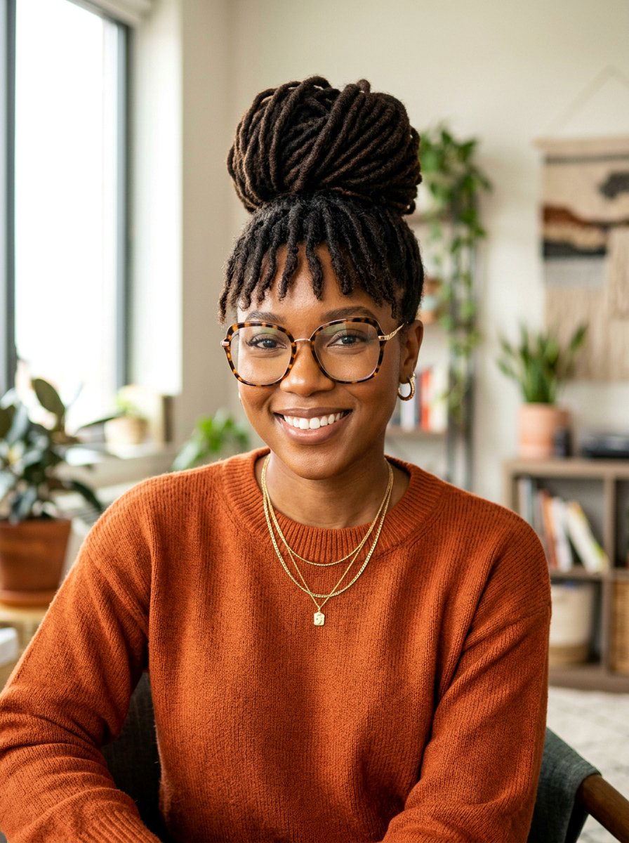 High Loc Bun With Bangs - 20 shoulder length loc styles - 20 shoulder length loc styles