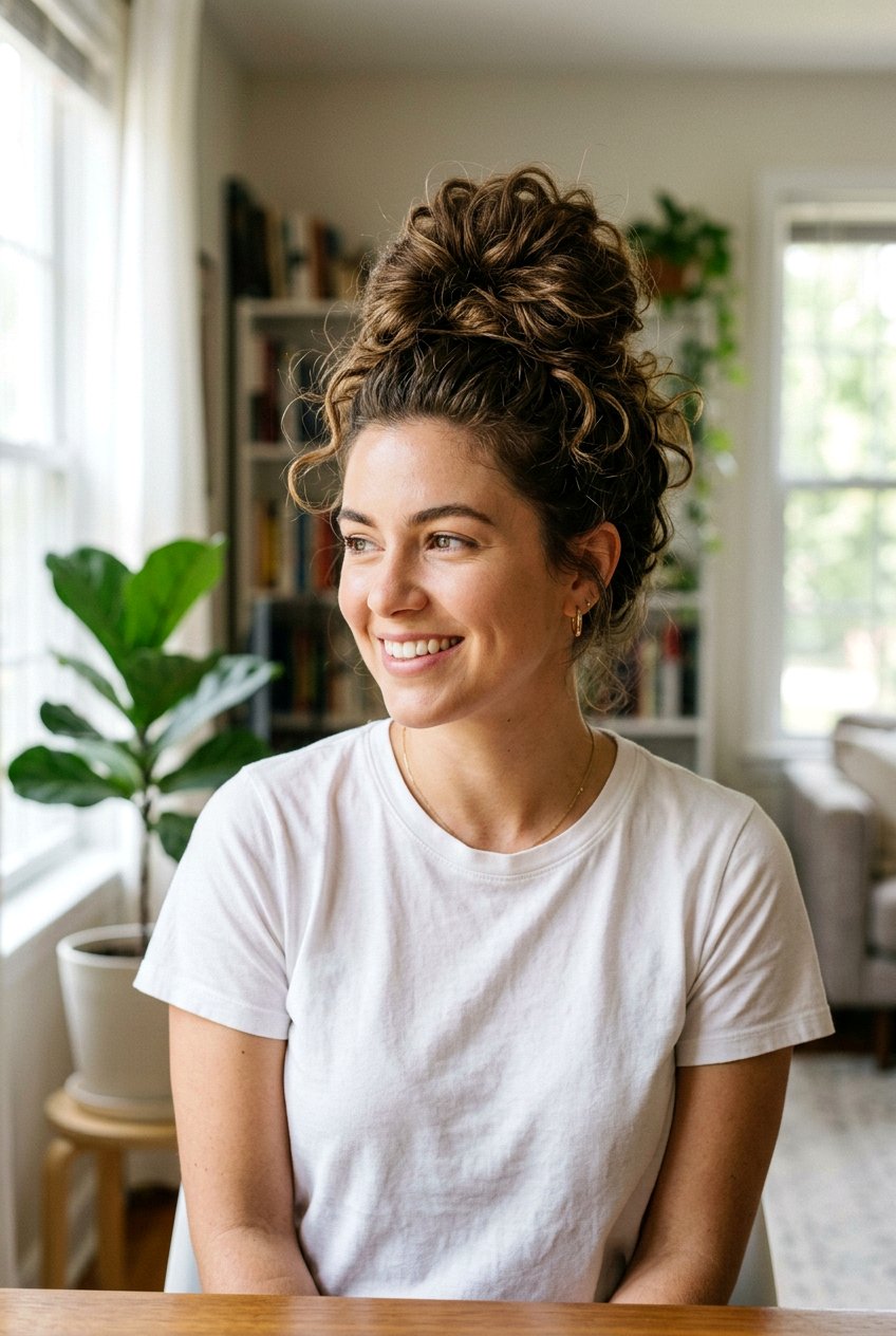 High Messy Bun - 20 no heat hairstyles - 20 no heat hairstyles