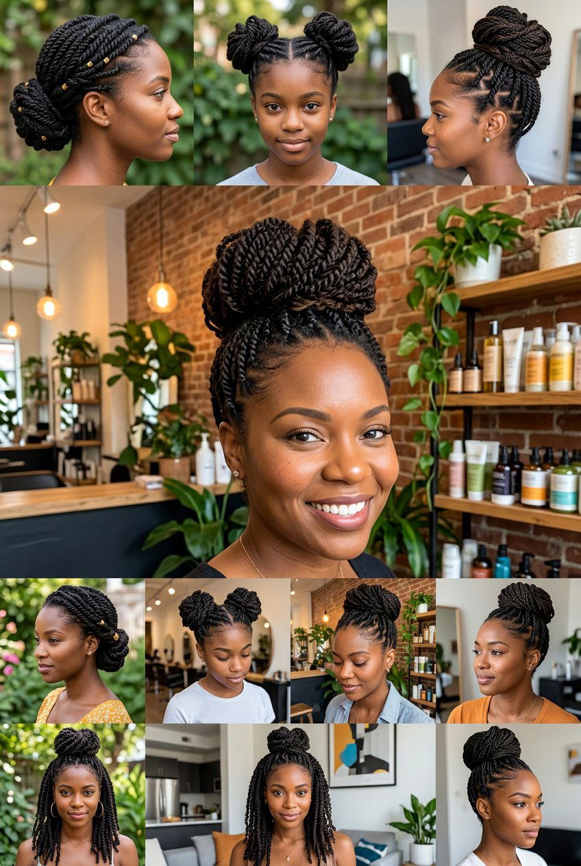 High Mini Twist Bun with Loose Tendrils - 20 mini twist bun for natural hair - 20 mini twist bun for natural hair
