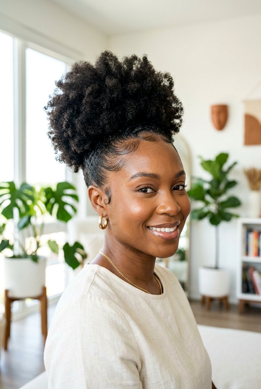High Natural Puff With Swooped Edges - 20 black women natural puff ideas - 20 black women natural puff ideas