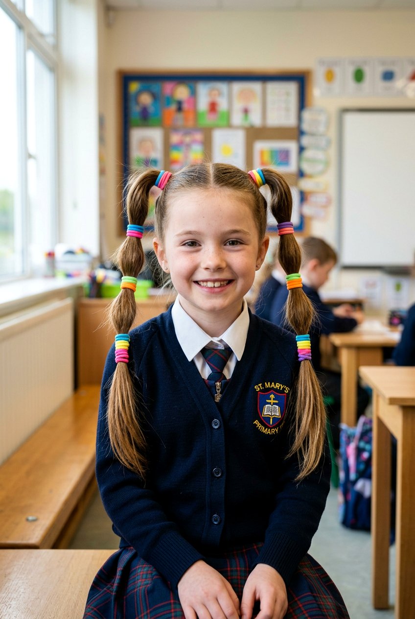 High Pigtails With Elastics - 20 easy rubber band styles for kids - 20 easy rubber band styles for kids