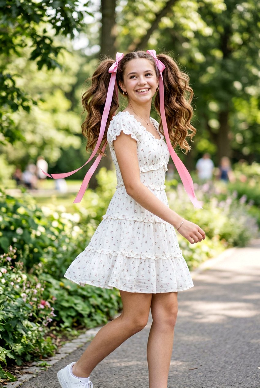 High Pigtails With Ribbon - 20 birthday hairstyle for teenage girls - 20 birthday hairstyle for teenage girls