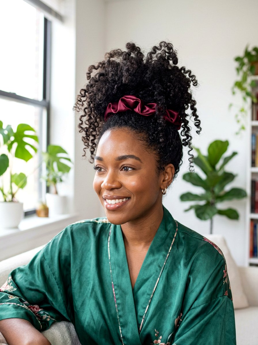 High Pineapple - 20 satin bonnet hairstyles for curls - 20 satin bonnet hairstyles for curls