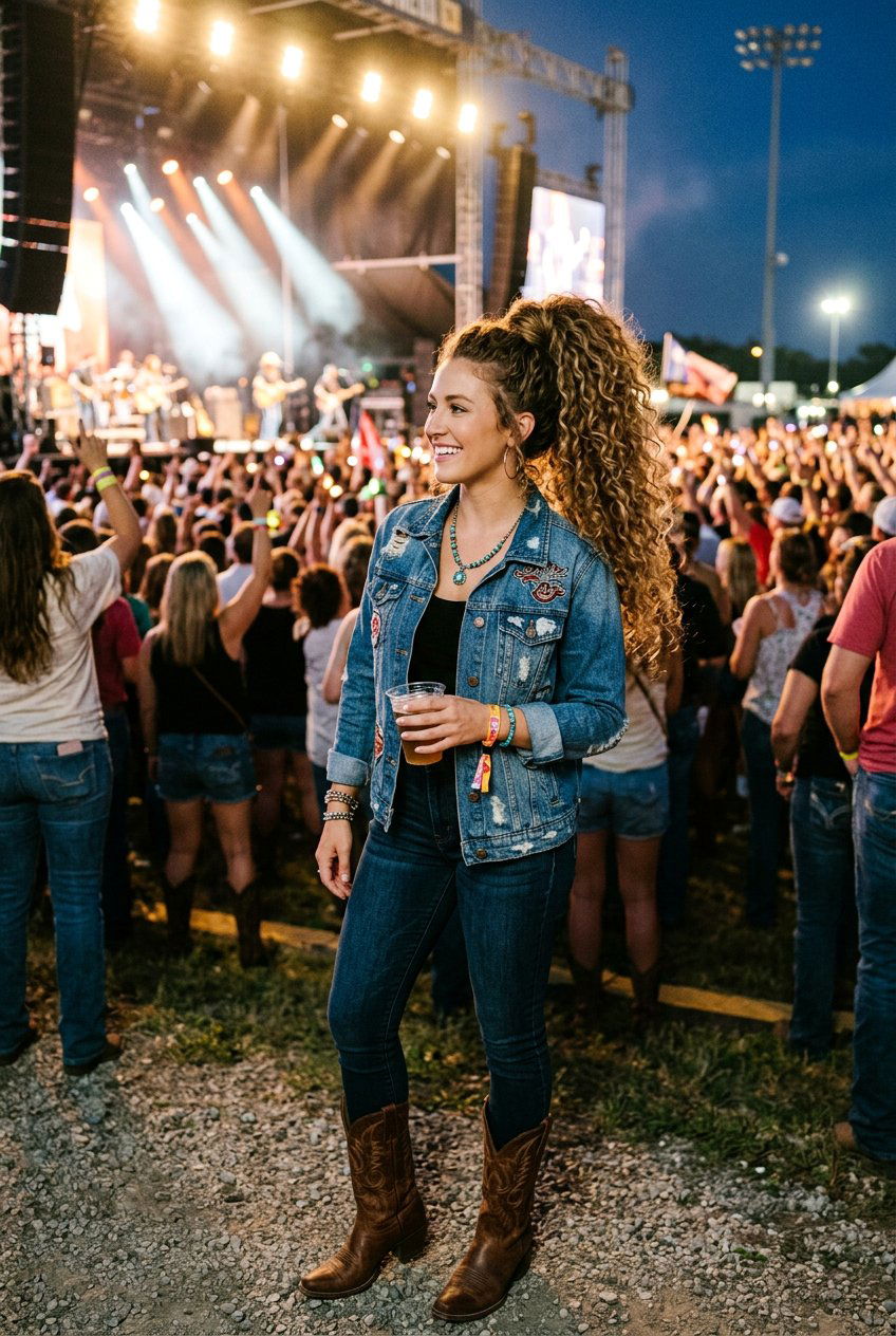 High Ponytail Country Concert Look - 20 country concert hairstyles - 20 country concert hairstyles