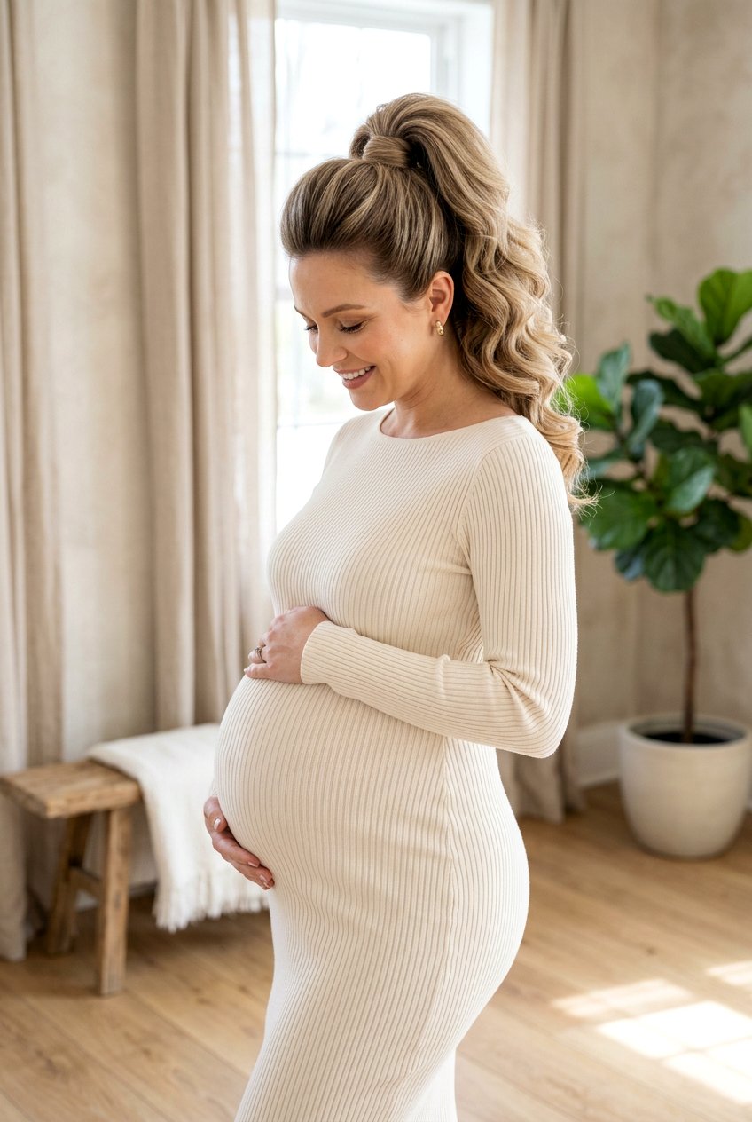 High Ponytail Maternity Photoshoot Hair - 20 maternity photo shoot hairstyles - 20 maternity photo shoot hairstyles