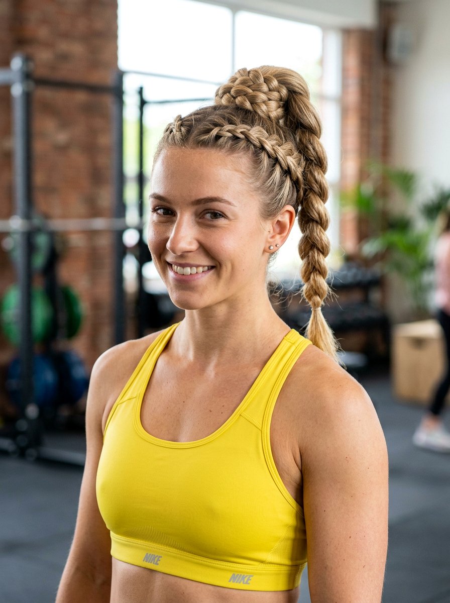 High Ponytail Milkmaid Braid - 20 gym hairstyle with high ponytail braid - 20 gym hairstyle with high ponytail braid