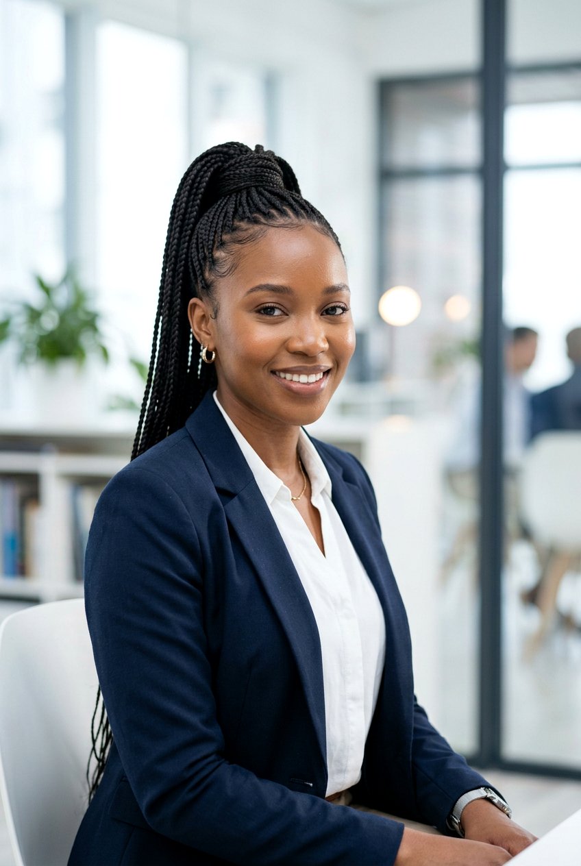 High Ponytail Mini Braids - 20 mini braids on natural hair - 20 mini braids on natural hair