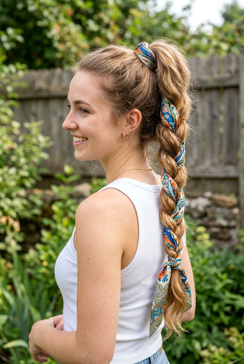 High Ponytail Scarf Braid - 20 braided scarf hairstyle - 20 braided scarf hairstyle