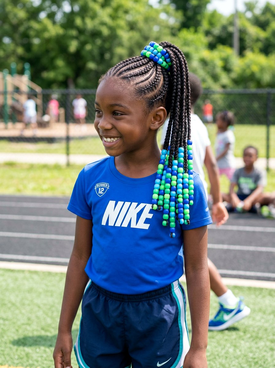 High Ponytail Stitch Braids With Beads - 20 kids stitch braids with beads - 20 kids stitch braids with beads