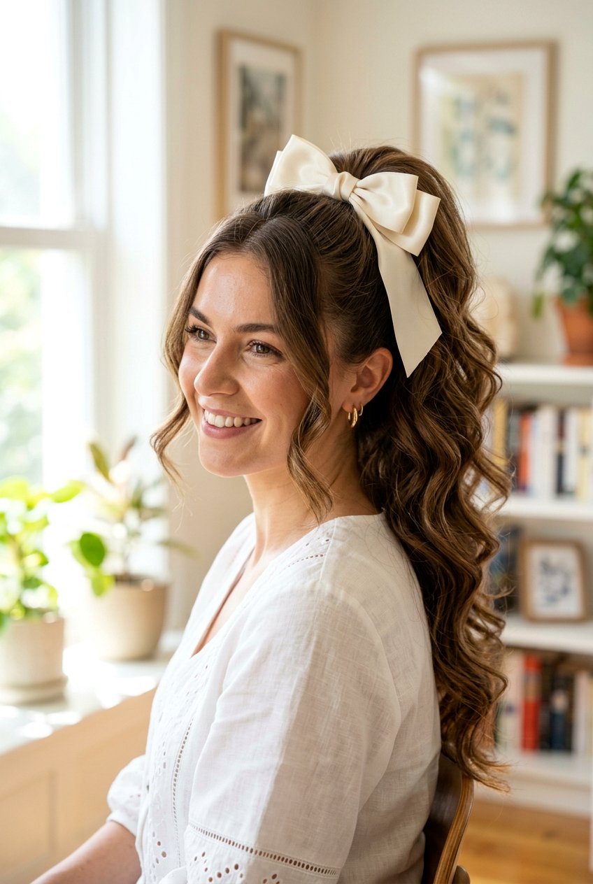 High Ponytail With Bow - 20 coquette ribbon hairstyle - 20 coquette ribbon hairstyle
