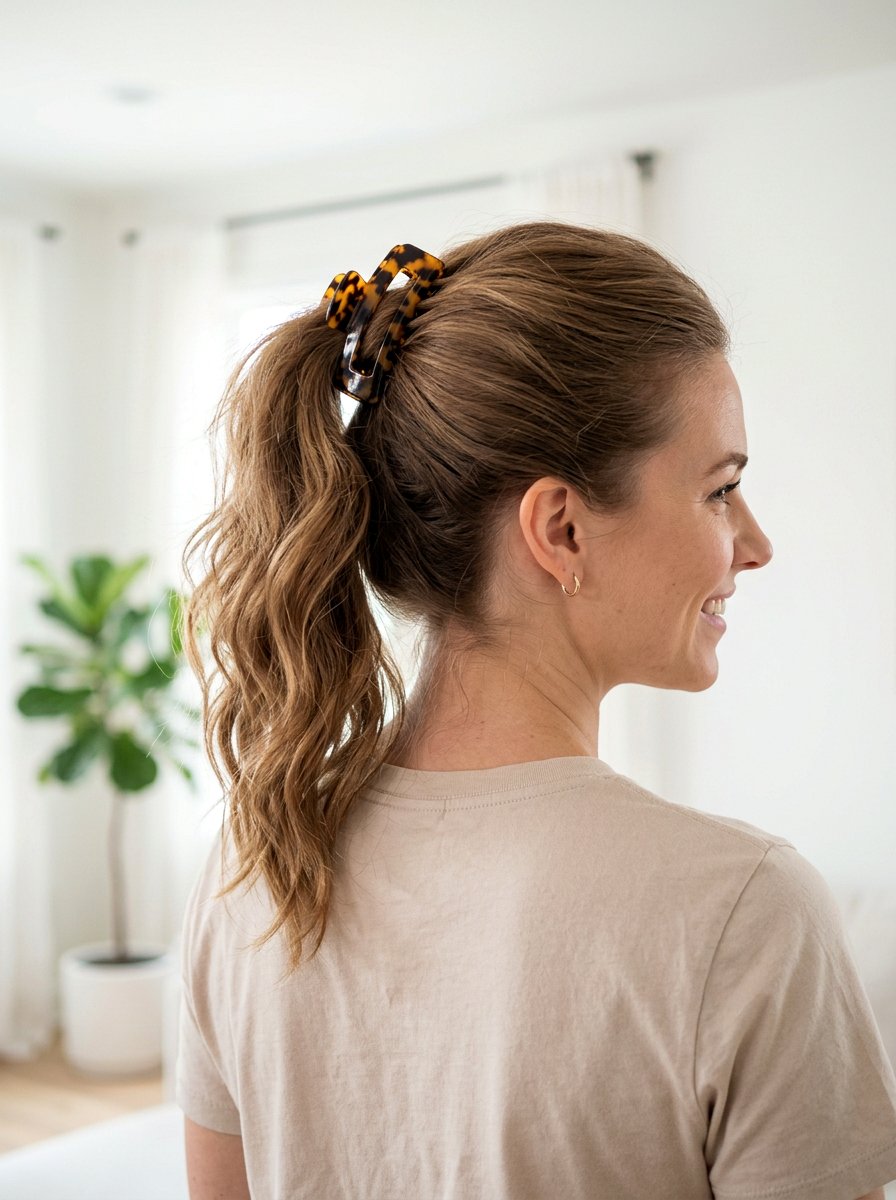 High Ponytail With Claw Clip For Zoom Call - 20 zoom call ponytail hairstyle - 20 zoom call ponytail hairstyle