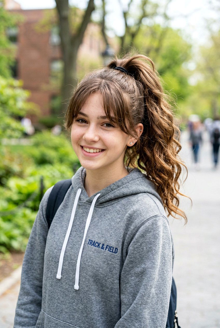 High Ponytail With Curtain Bangs - 20 curtain bangs for teenage girls - 20 curtain bangs for teenage girls