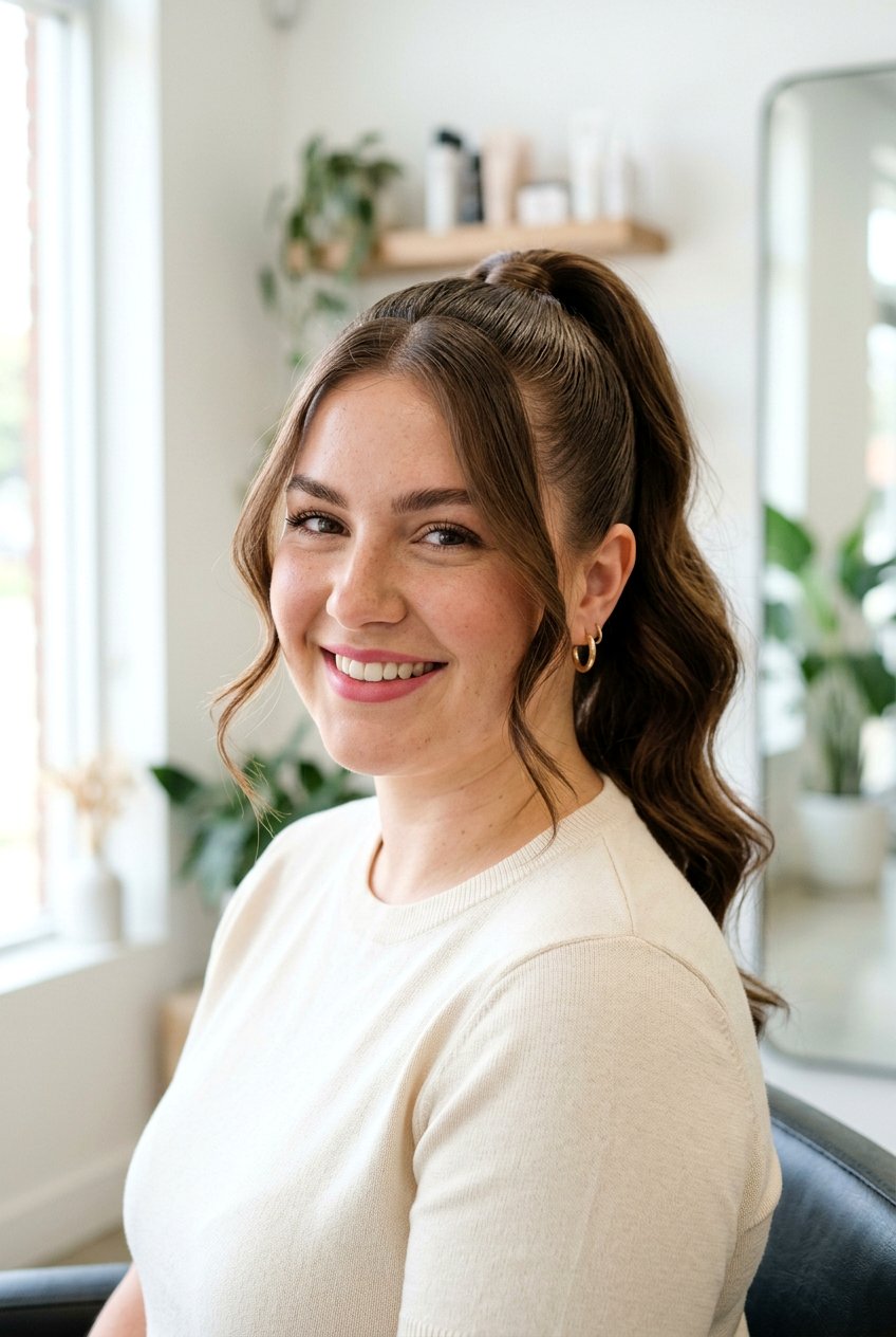 High Ponytail With Face Framing - 20 hairstyles for chubby faces - 20 hairstyles for chubby faces