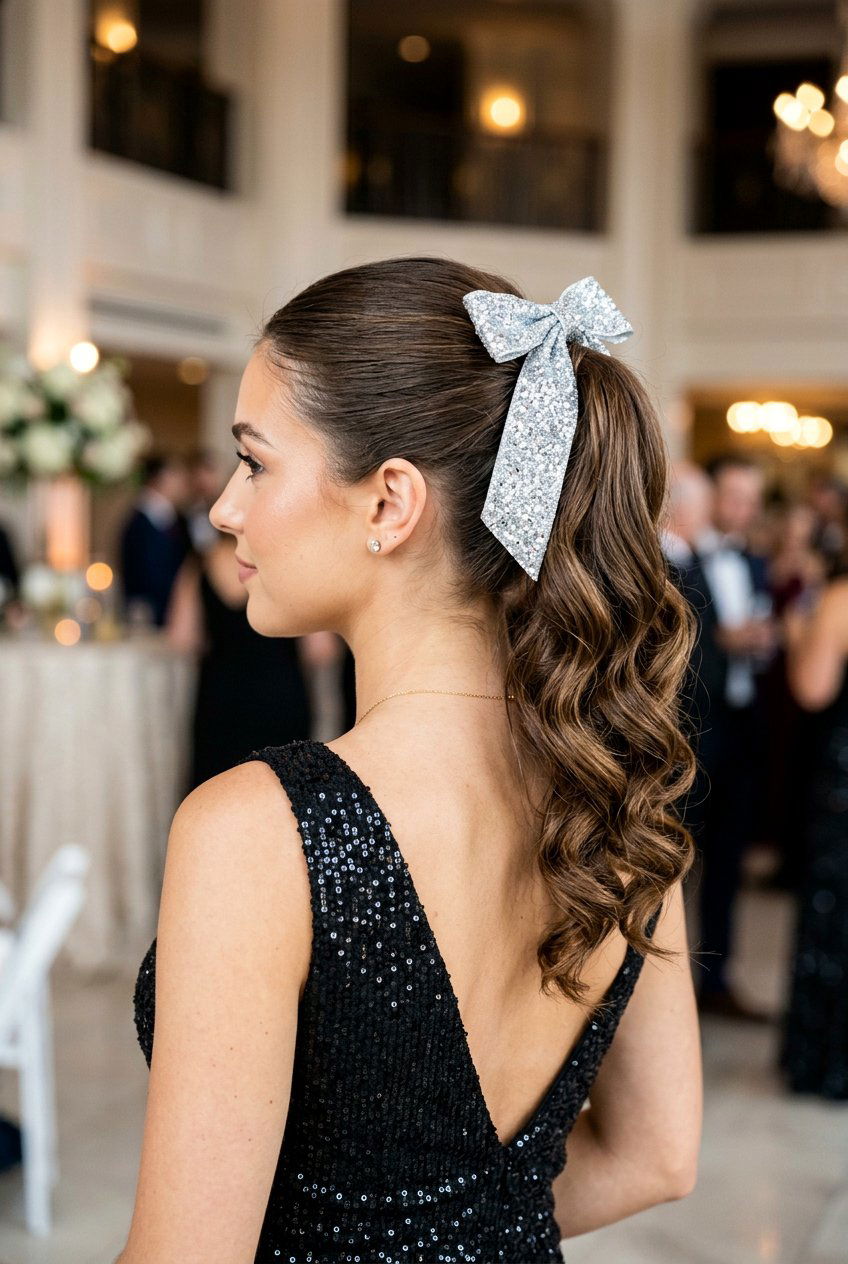 High Ponytail With Glitter Ribbon Bow - 20 christmas bow ponytail - 20 christmas bow ponytail