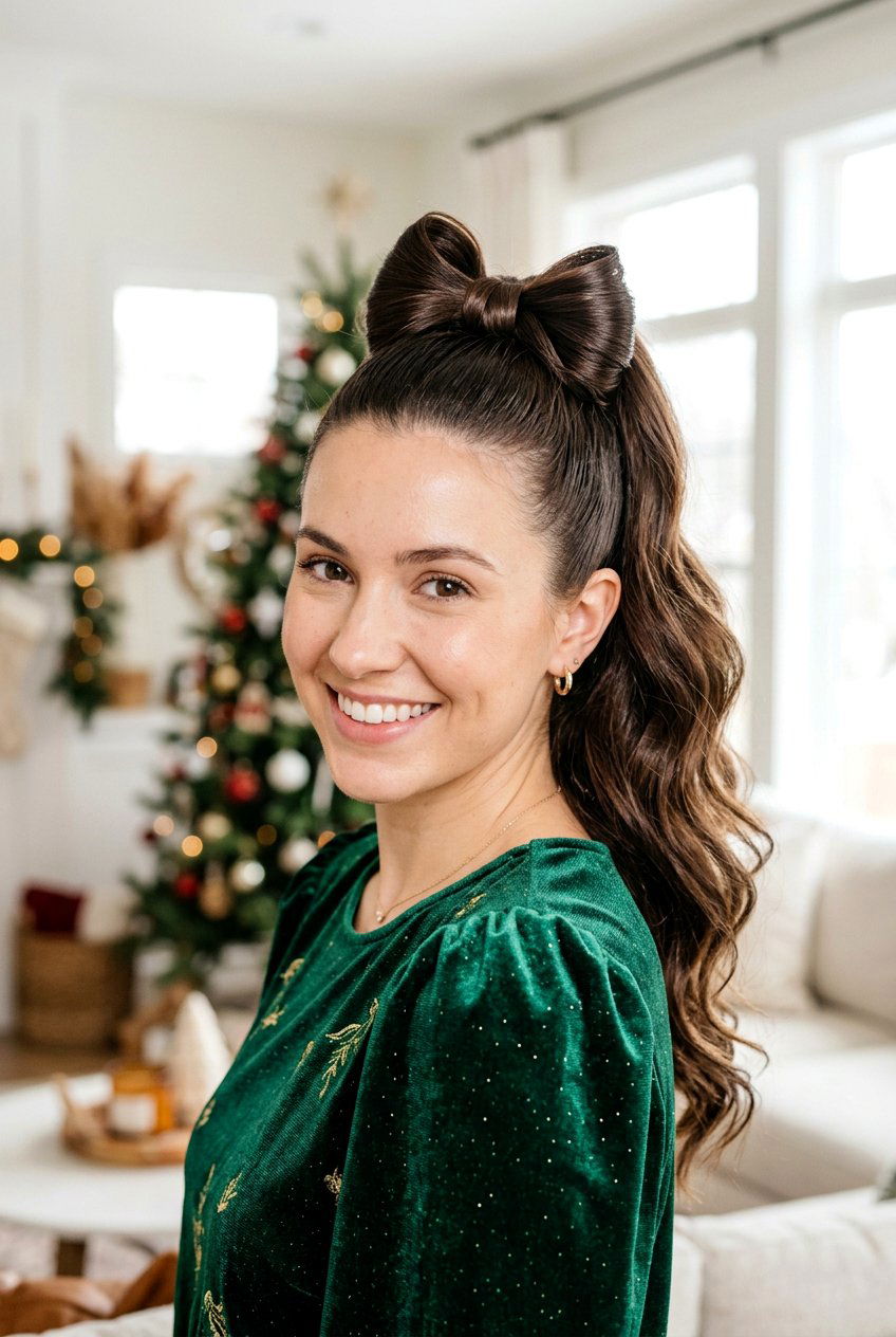 High Ponytail With Hair Bow Made From Hair - 20 christmas bow ponytail - 20 christmas bow ponytail