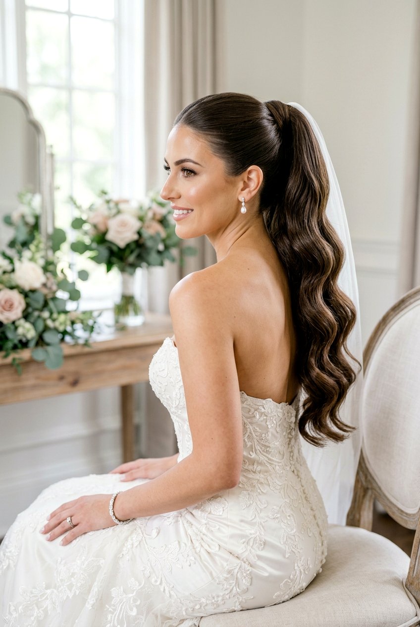 High Ponytail With Hollywood Waves - 20 wedding ponytail with waves - 20 wedding ponytail with waves