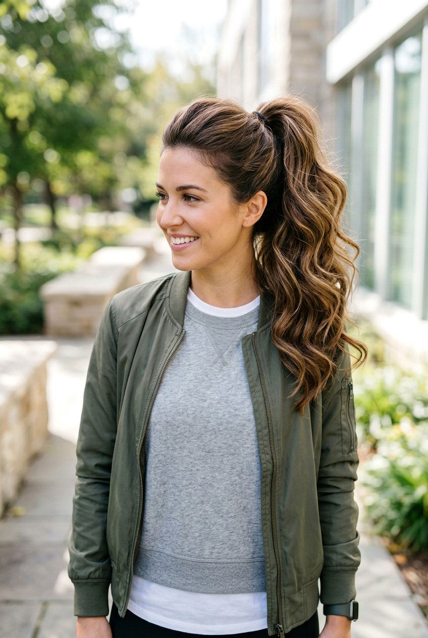 High Ponytail With Loose Waves - 20 lazy college hairstyles - 20 lazy college hairstyles