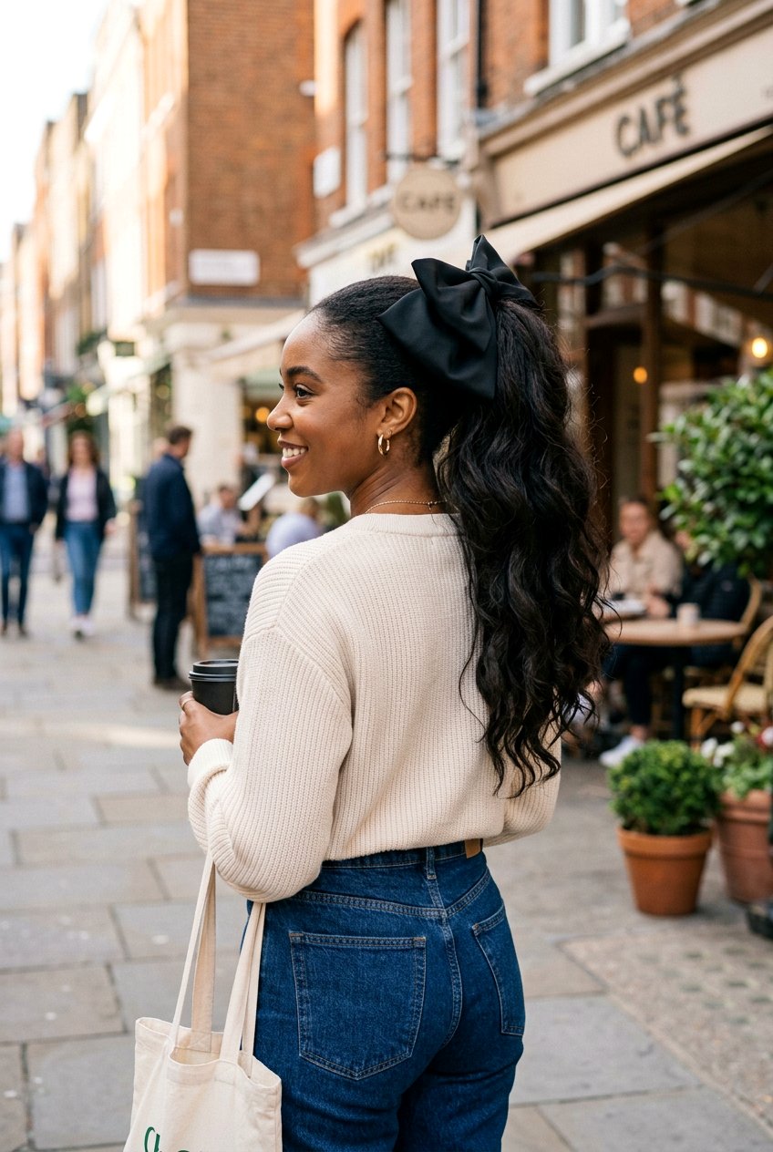 High Ponytail With Oversized Bow - 20 bow hairstyles for women - 20 bow hairstyles for women