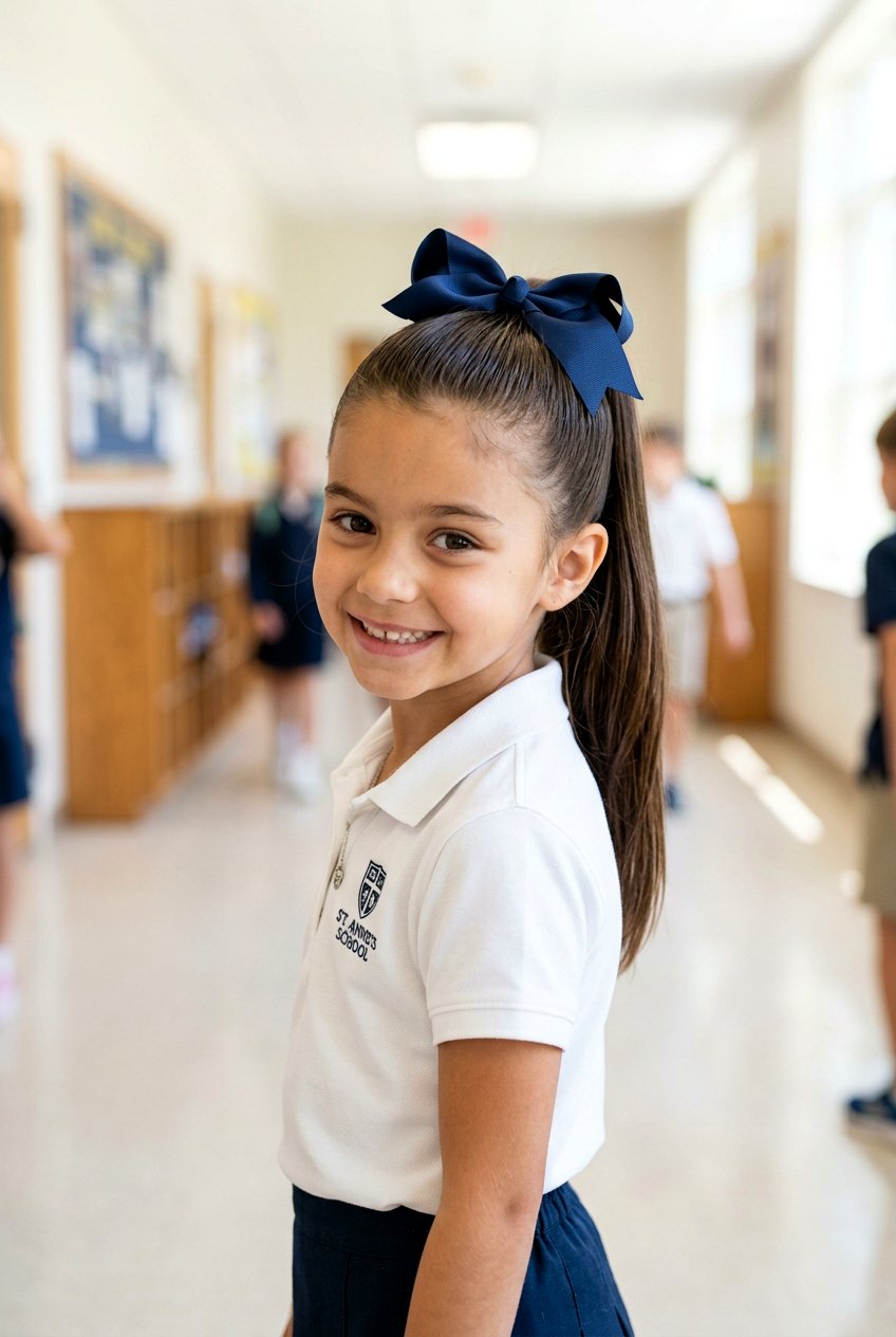 High Ponytail With Ribbon - 20 neat school hairstyle for little girls - 20 neat school hairstyle for little girls