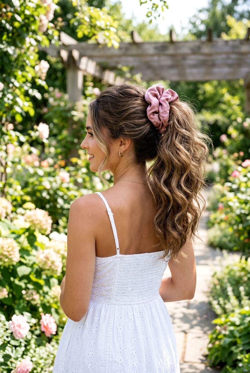 High Ponytail With Scrunchie - 20 simple college hairstyle for girls - 20 simple college hairstyle for girls