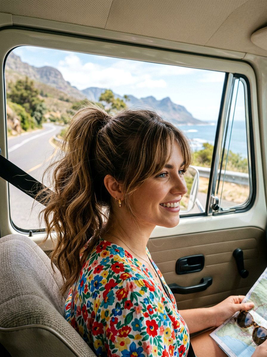 High Ponytail With Side Bangs For Road Trips - 20 road trip ponytail hairstyles - 20 road trip ponytail hairstyles