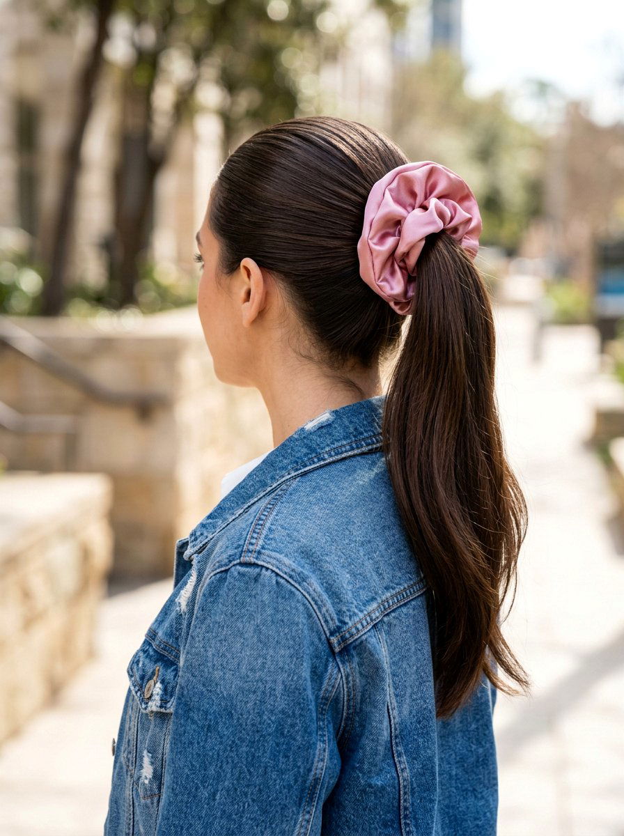 High Ponytail With Silk Scrunchie - 20 lazy heatless hairstyles for mornings - 20 lazy heatless hairstyles for mornings