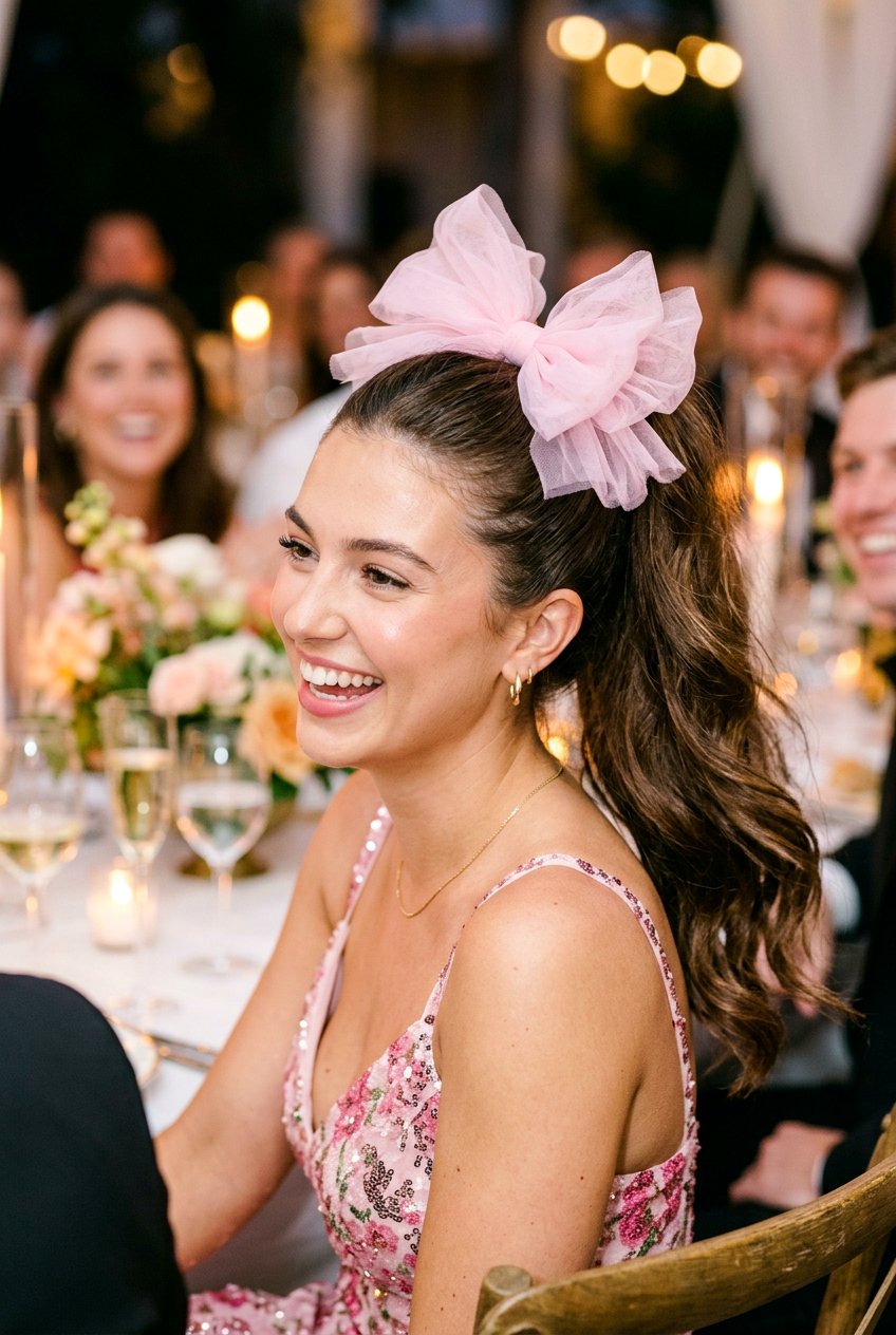 High Ponytail With Tulle Bow - 20 coquette hairstyle with ribbon bow - 20 coquette hairstyle with ribbon bow