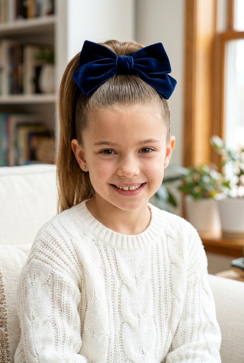 High Ponytail With Velvet Bow - 20 ribbon ponytail for girls - 20 ribbon ponytail for girls