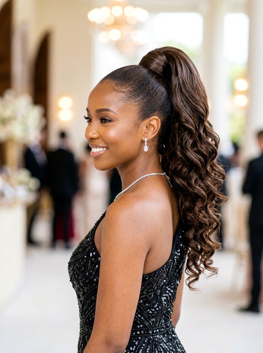 High Ponytail With Wand Curls For Photoshoot - 20 photo shoot ponytail hairstyle - 20 photo shoot ponytail hairstyle