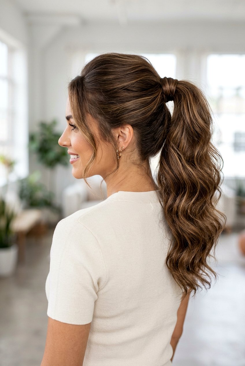 High Ponytail With Waves - 20 party hairstyles for long hair - 20 party hairstyles for long hair