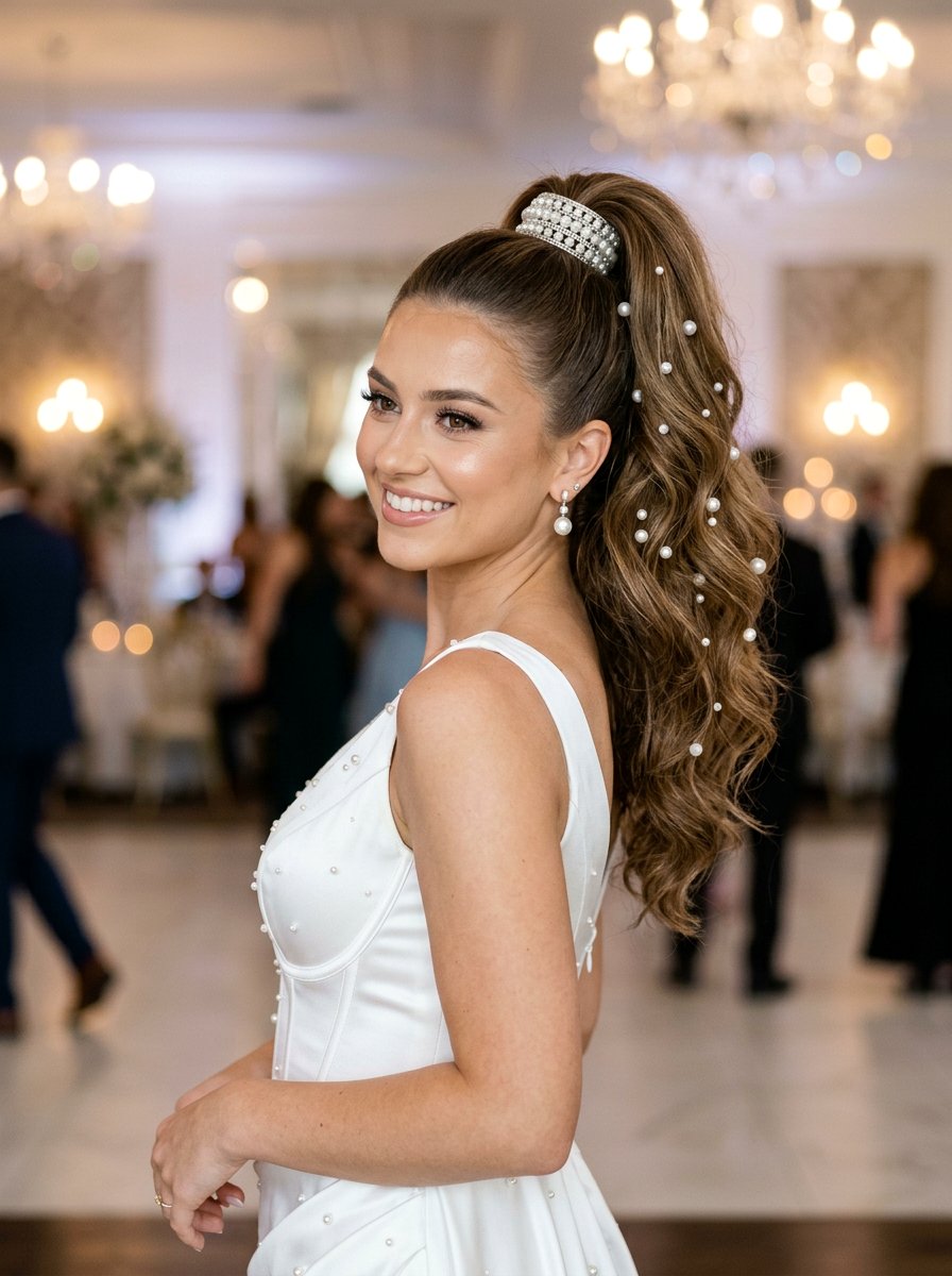 High Ponytail with Pearls - 20 prom hairstyles with pearls - 20 prom hairstyles with pearls