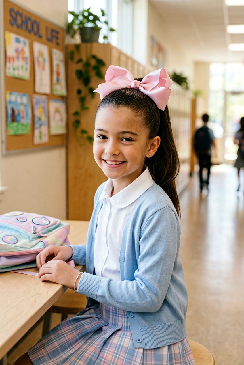 High Ponytail with a Bow - 20 first day of school hairstyles - 20 first day of school hairstyles