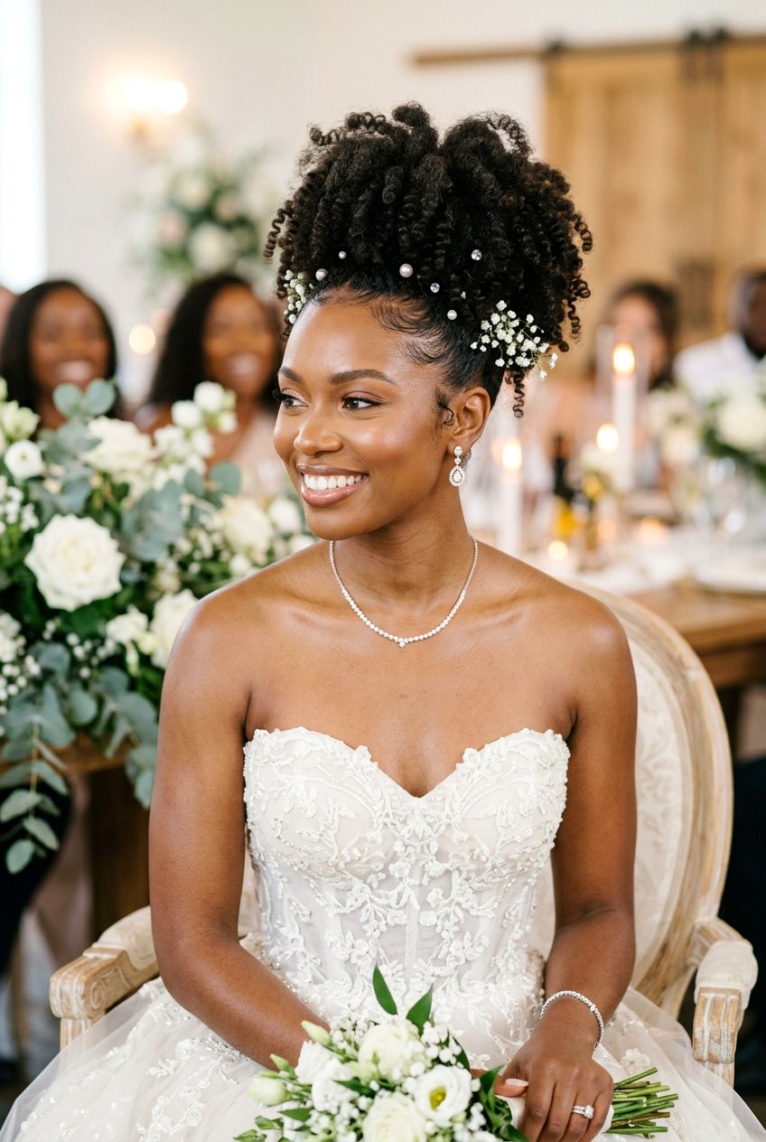 High Puff Bridal Updo On Natural Hair - 20 natural bridal hairstyles for black women - 20 natural bridal hairstyles for black women