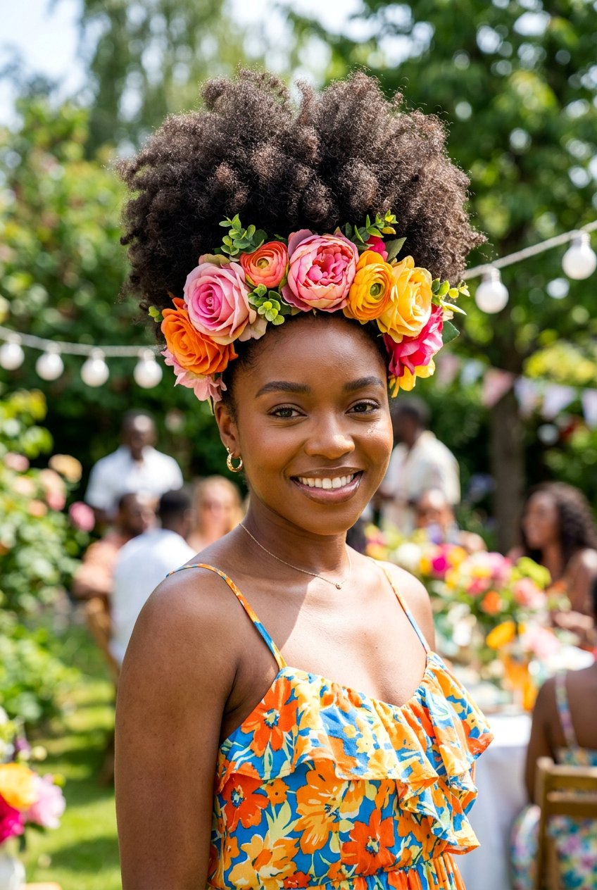 High Puff With Floral Headband - 20 birthday hairstyle for little girls with curls - 20 birthday hairstyle for little girls with curls