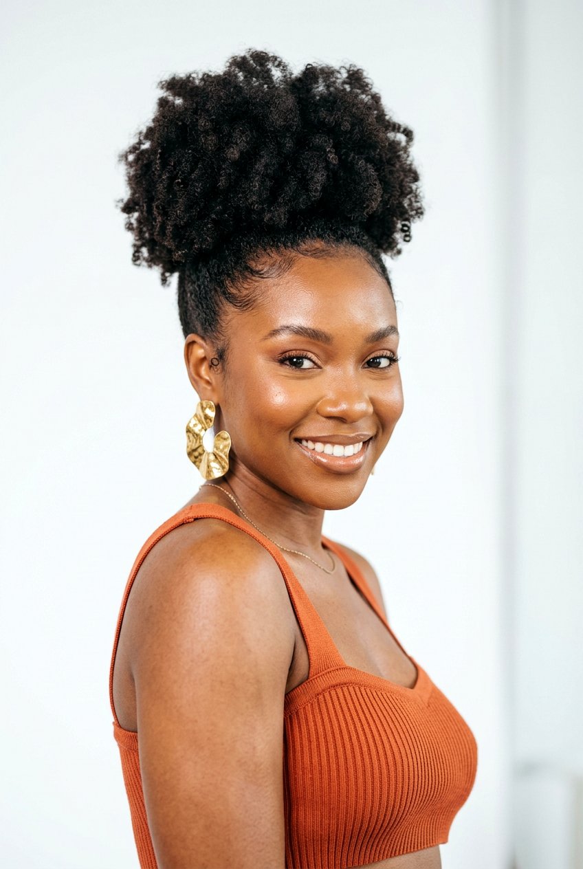 High Puff on Short 4C Hair - 20 quick puff hairstyles for black women - 20 quick puff hairstyles for black women
