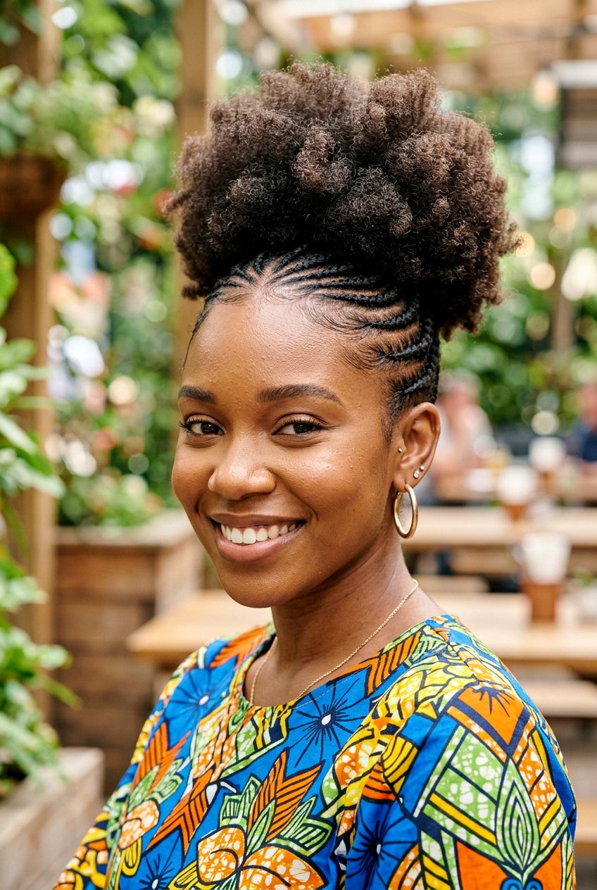 High Puff with Braided Sides - 20 humid weather protective styles for black women - 20 humid weather protective styles for black women