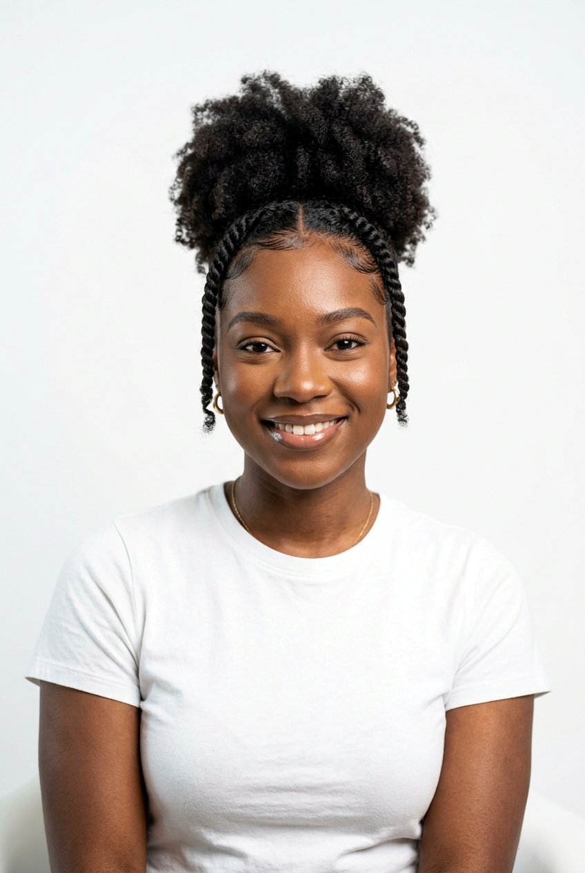 High Puff with Twisted Front Sections - 20 quick puff hairstyles for black women - 20 quick puff hairstyles for black women