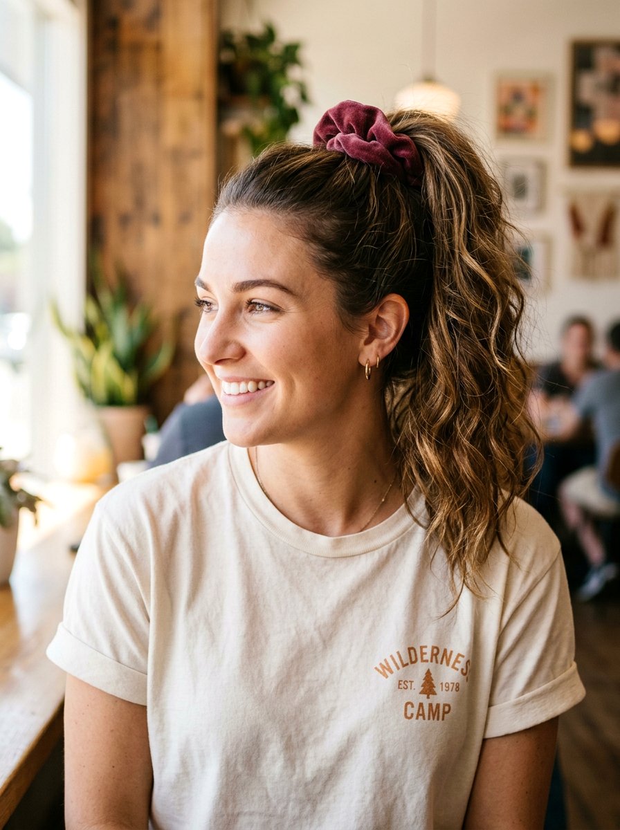 High Scrunchie Ponytail - 20 cute hairstyle for casual day out - 20 cute hairstyle for casual day out