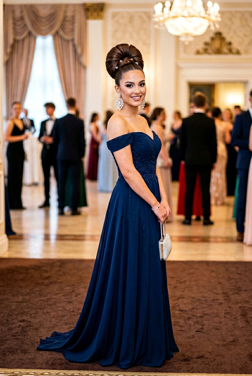 High Shell Bun Prom Hairstyle - 20 prom hairstyles for long hair - 20 prom hairstyles for long hair