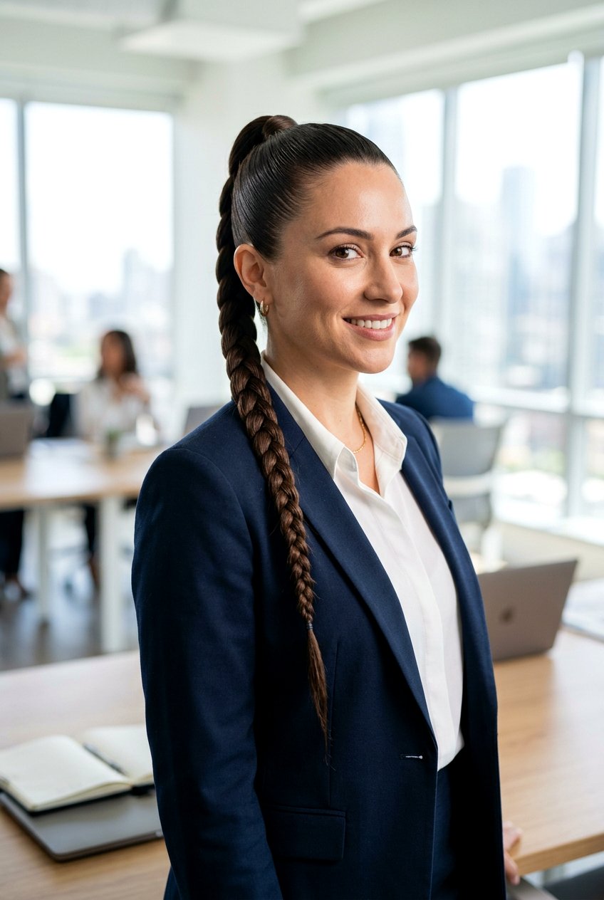 High Sleek Braid - 20 easy hairstyles for busy moms with long hair - 20 easy hairstyles for busy moms with long hair