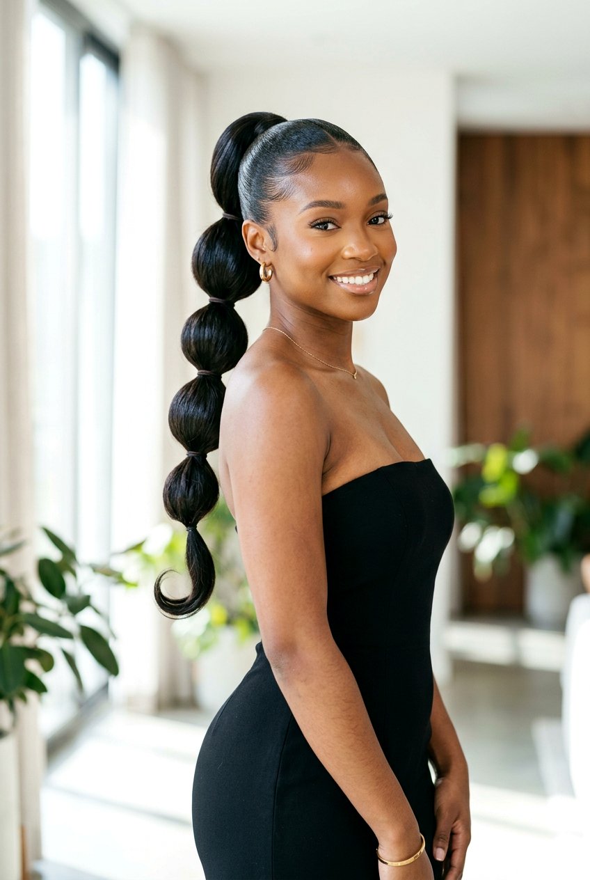 High Sleek Bubble Ponytail - 20 bubble ponytail for wedding guest - 20 bubble ponytail for wedding guest