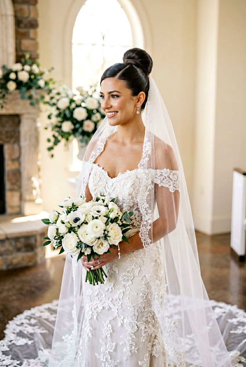 High Sleek Bun With Deep Side Part - 20 bridal sleek bun with side part - 20 bridal sleek bun with side part