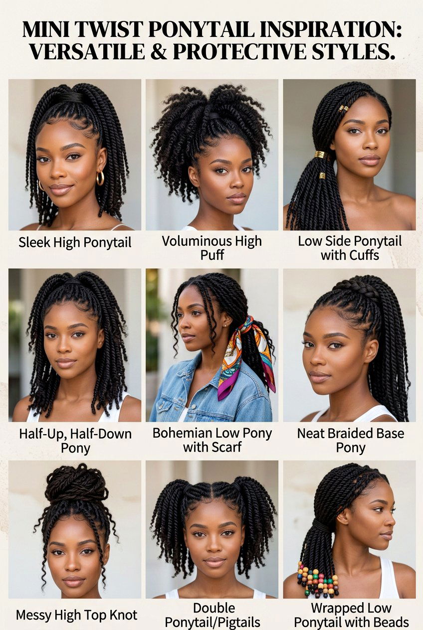 High Sleek Mini Twist Ponytail with Wrapped Base - 20 mini twist ponytail hairstyle - 20 mini twist ponytail hairstyle