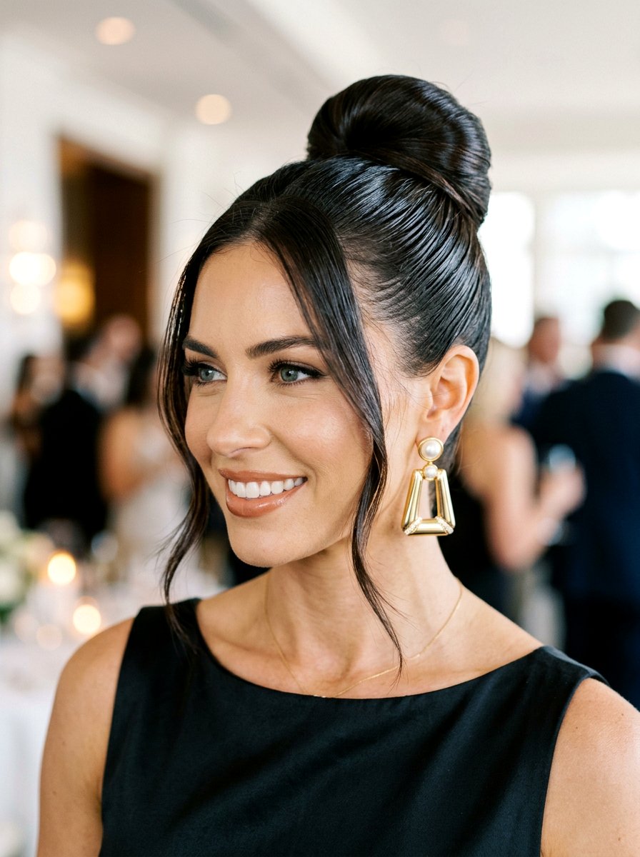 High Sleek Party Bun With Face Framing Strands - 20 party bun with face framing pieces - 20 party bun with face framing pieces