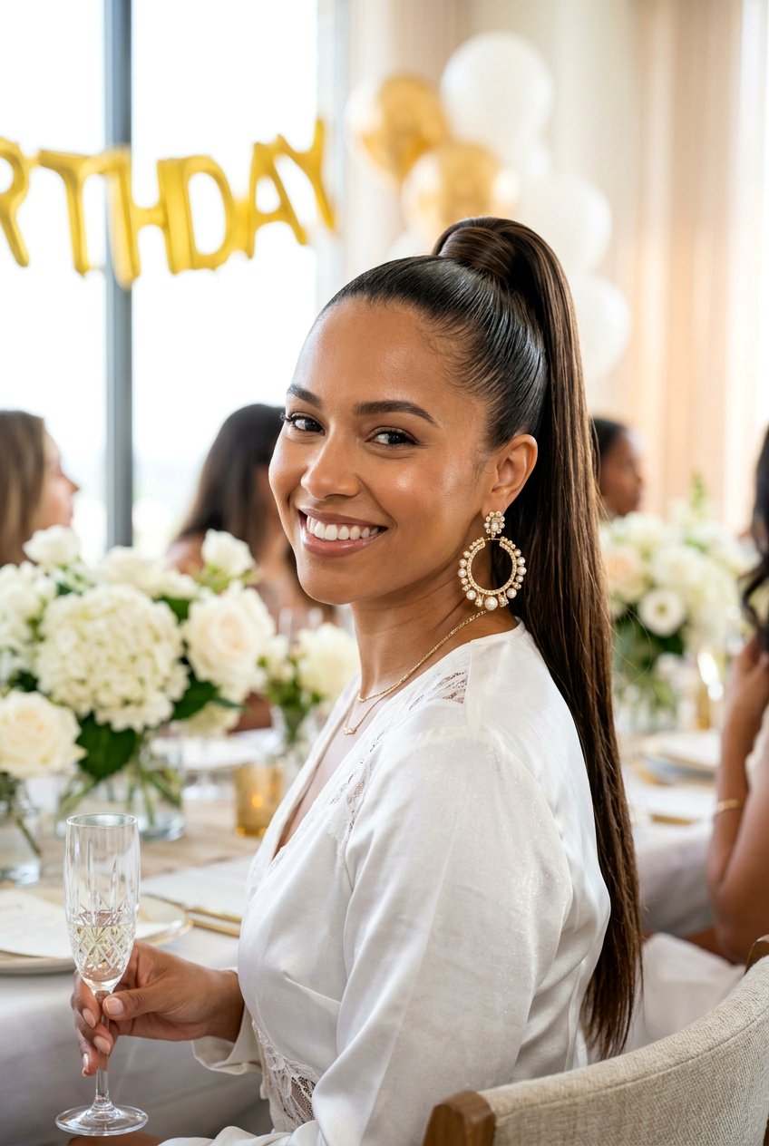 High Sleek Ponytail For Party - 20 birthday hairstyles for women - 20 birthday hairstyles for women