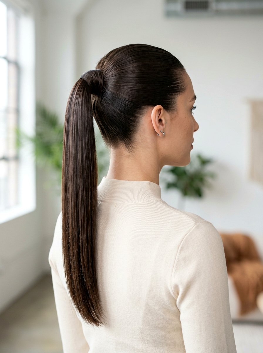 High Sleek Ponytail For Photoshoot - 20 photo shoot ponytail hairstyle - 20 photo shoot ponytail hairstyle
